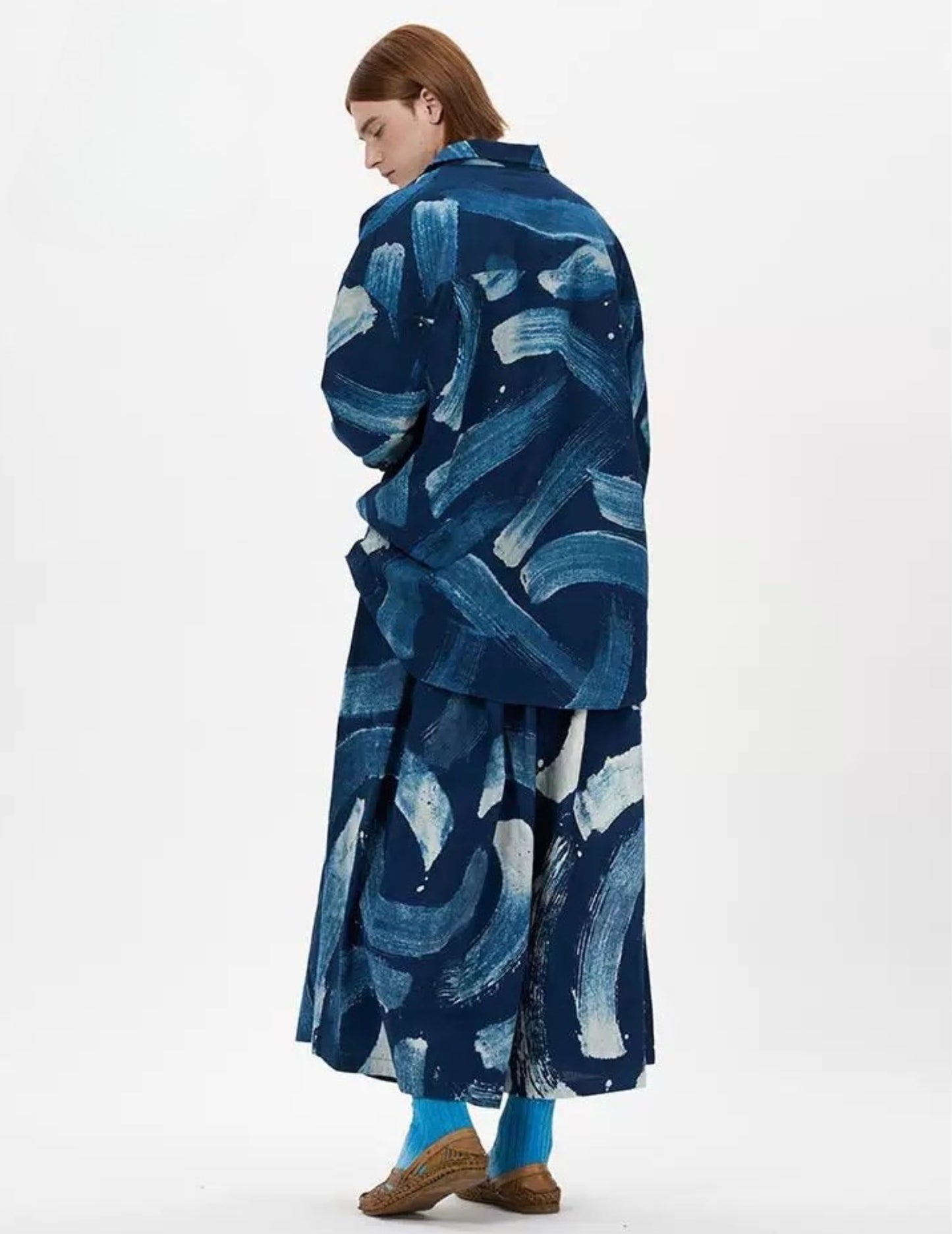 Indigo Dye Abstract Printed Jacket