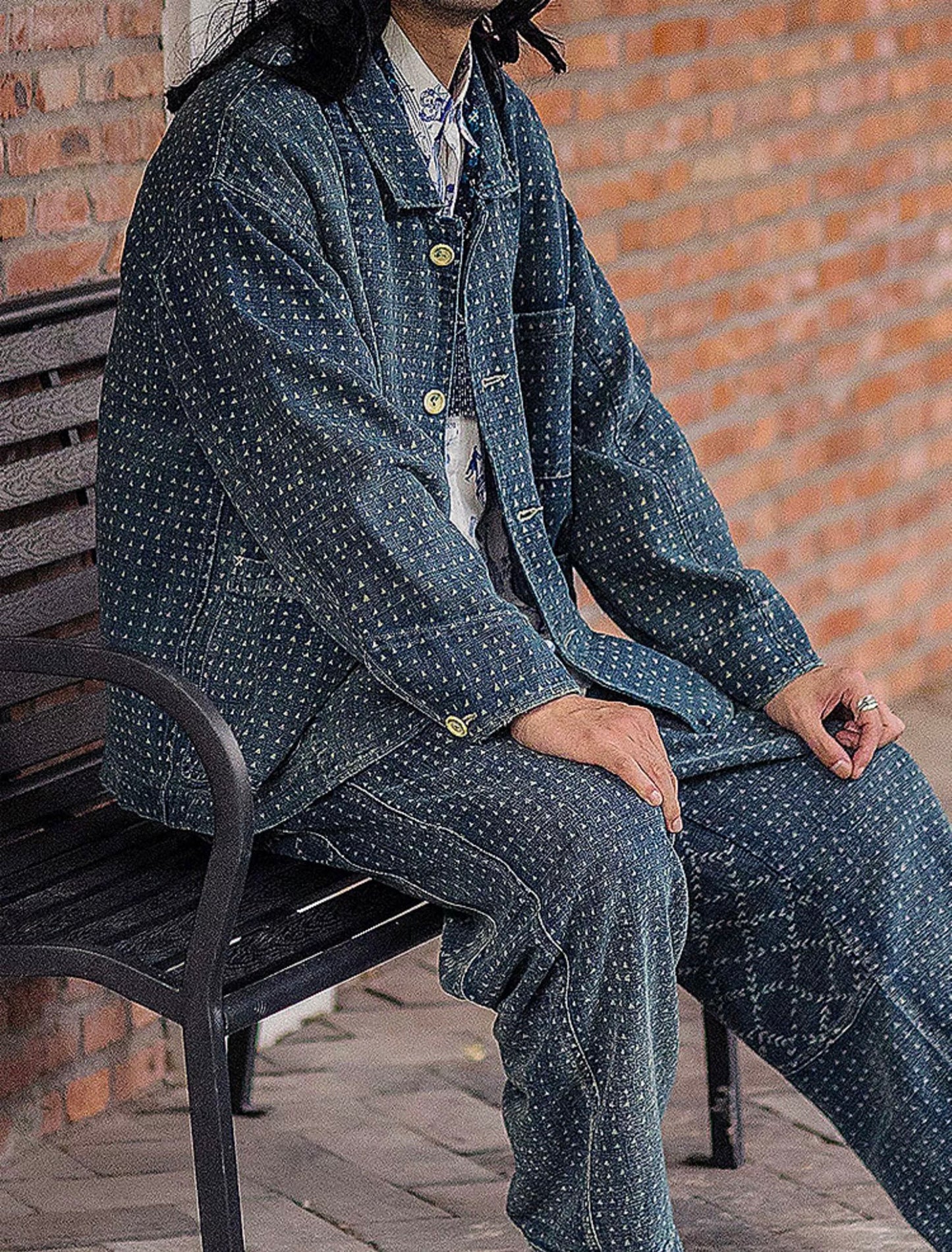 Indigo Discharge Dye Triangle Jacket