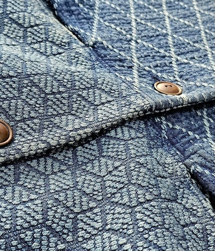 Indigo Dye Sashiko Two Tone Blazer Jacket