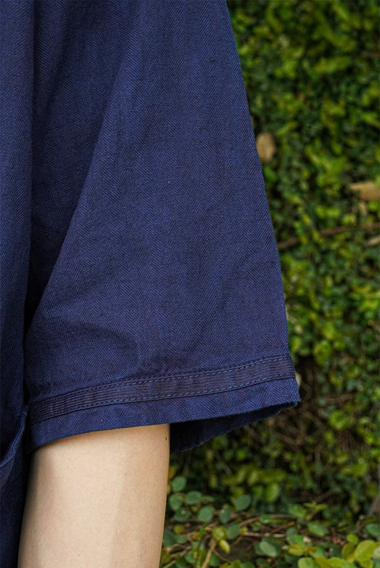 Indigo Dye Short Sleeves Baseball Shirt