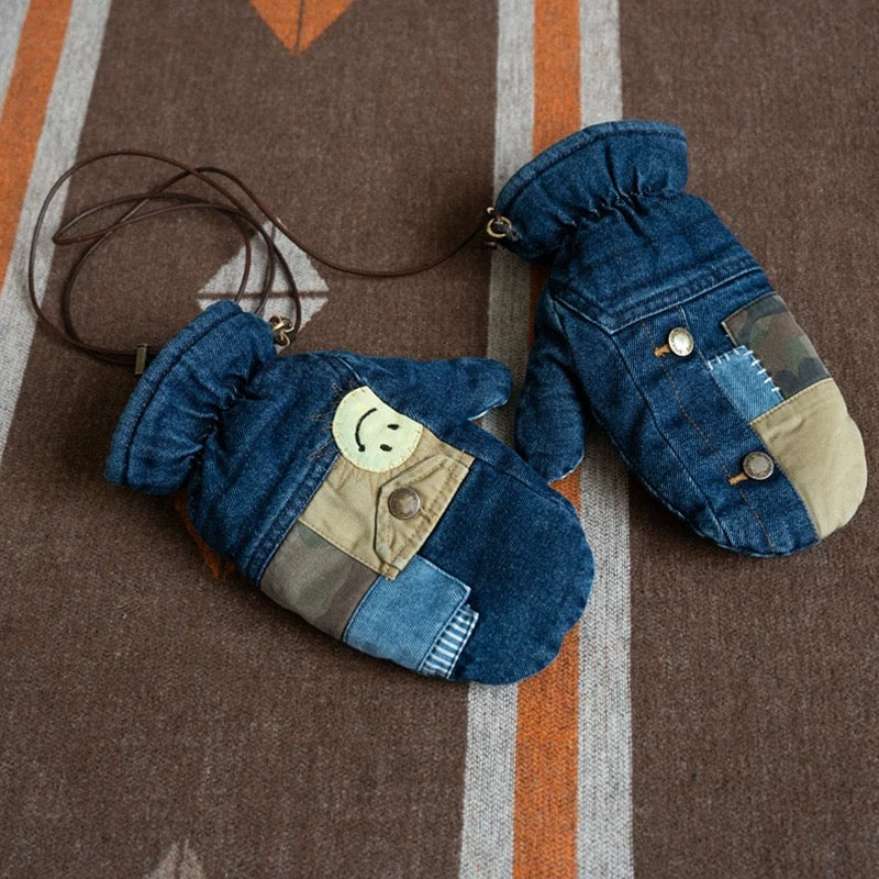 Denim Patchwork Sashiko Gloves