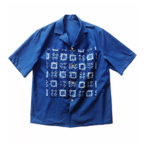 Indigo Dye Patchwork Maze Aloha Shirt