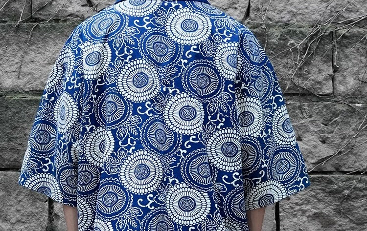 Indigo Dye Patchwork Short Sleeves Shirt