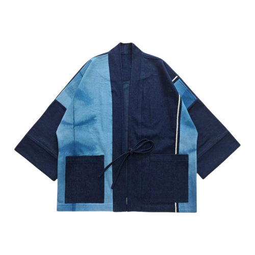 Washed Denim Patchwork Haori Jacket