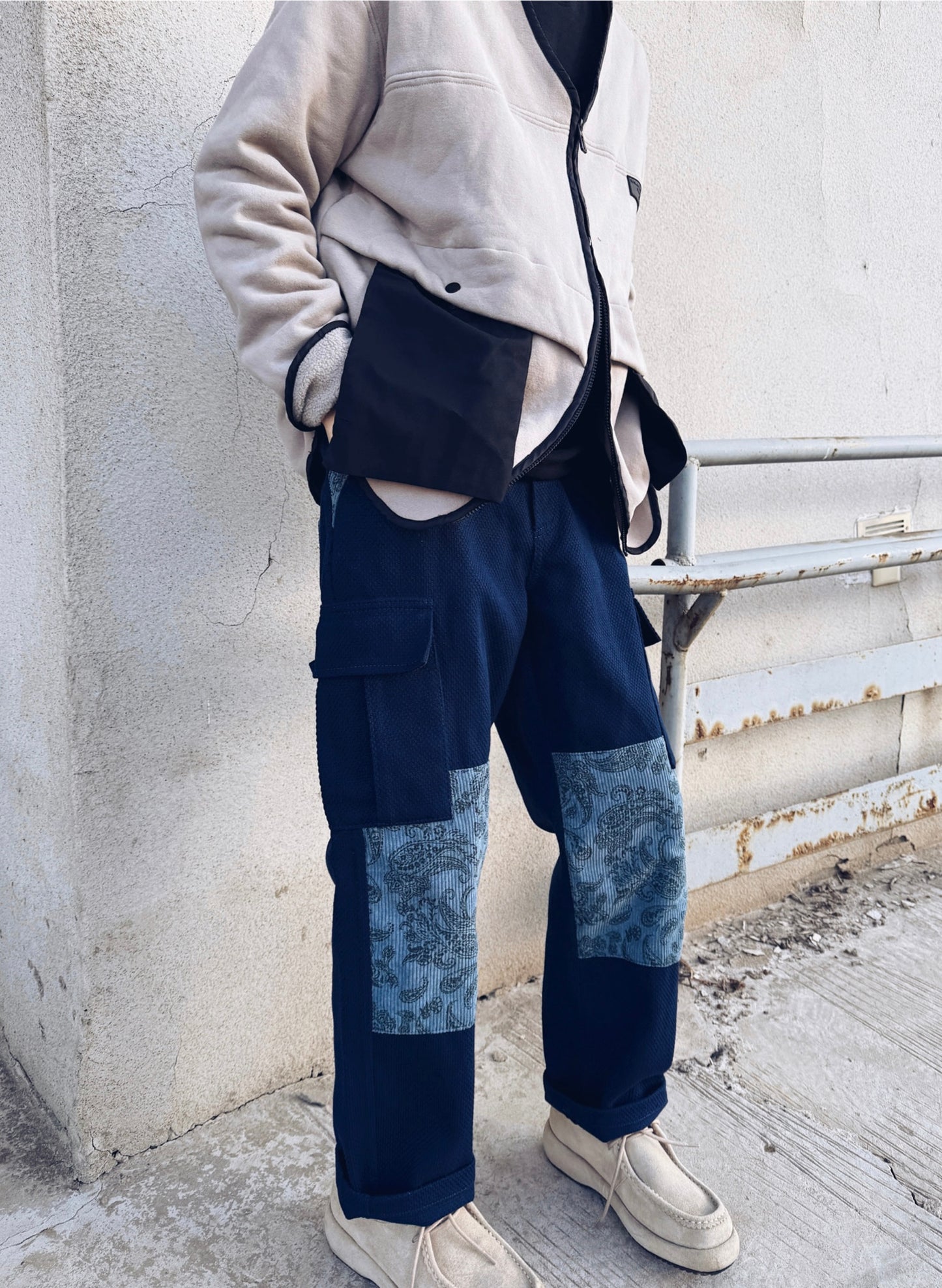 Indigo Dye Kendo Paisley Patchwork Pants