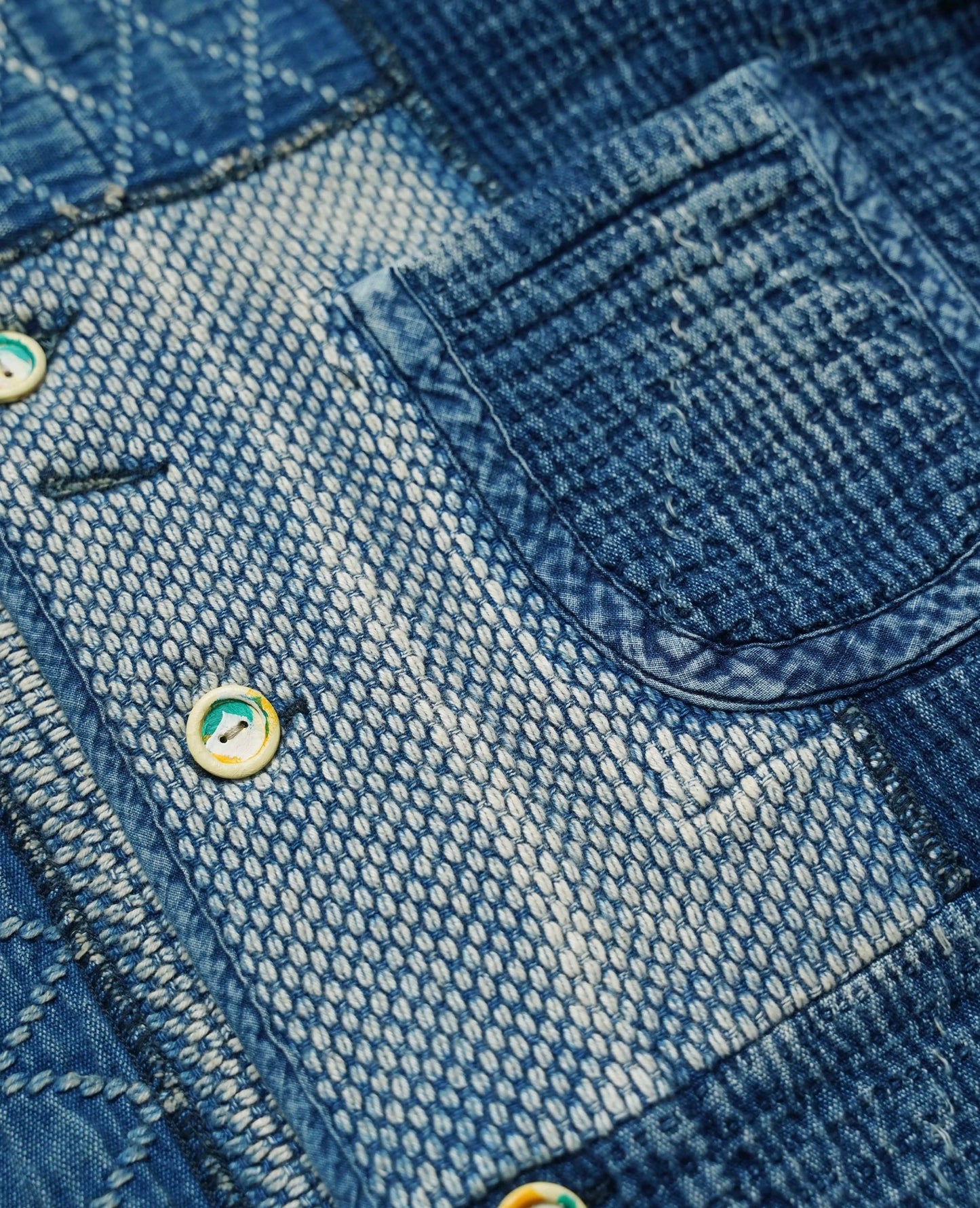 Indigo Dye Patchwork Sashiko Kendo Coat - Light Blue