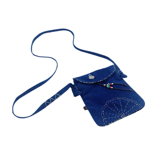 Indigo Dye Silver Buckle Crossbody Bag