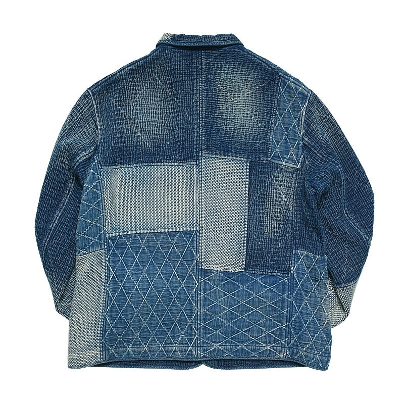 Indigo Dye Patchwork Sashiko Kendo Coat - Light Blue