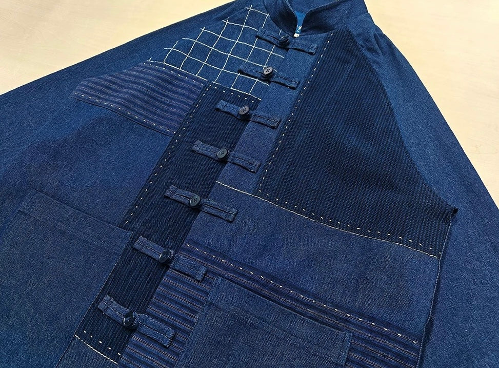 Indigo Dye Patchwork Tang Jacket