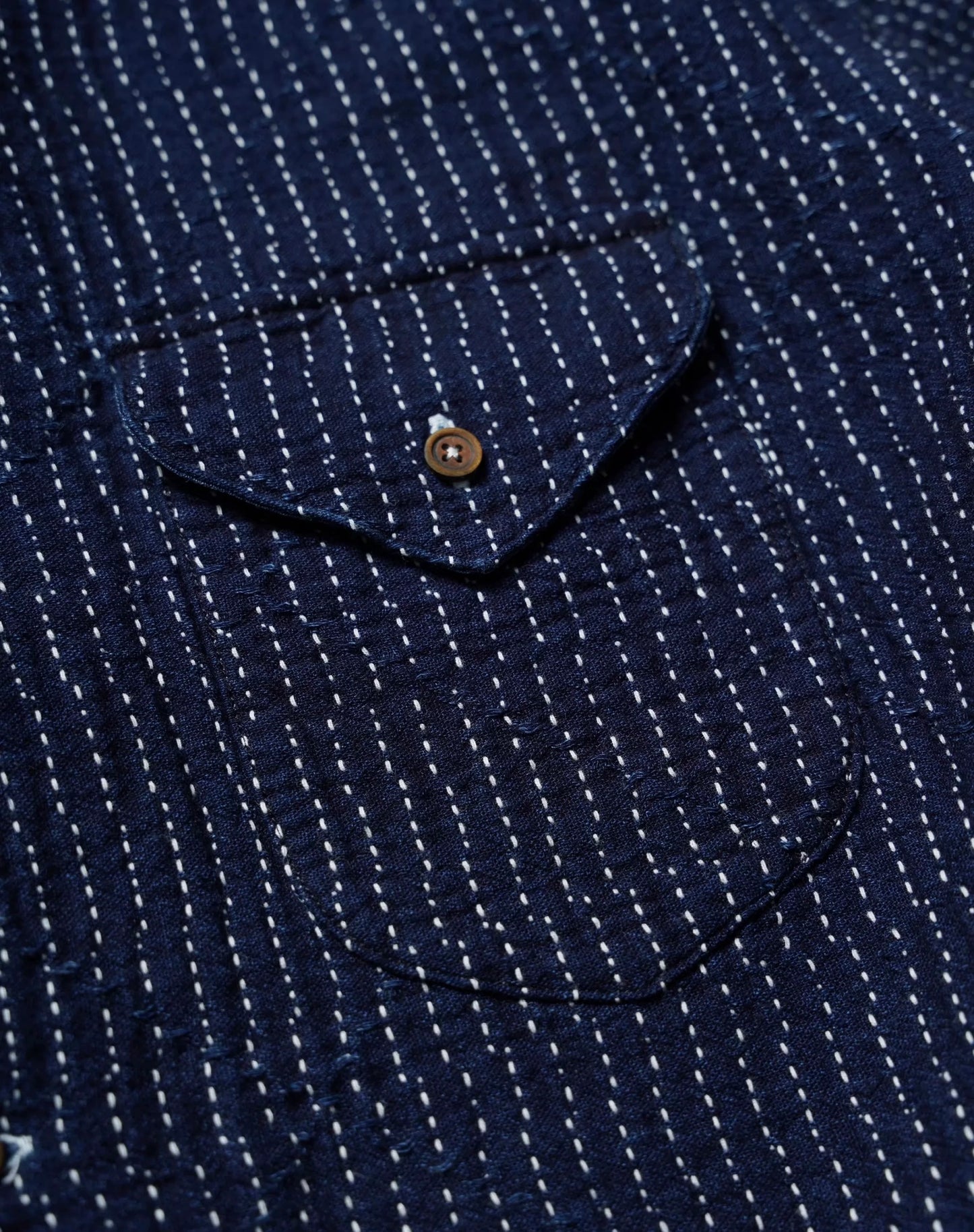 Indigo Dye Sashiko Americana Short-Sleeves Shirt