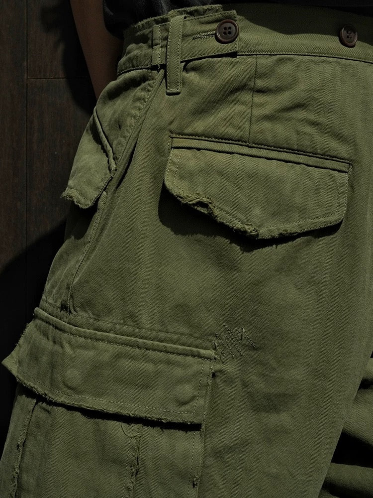 Military Green Distressed M51 Shorts