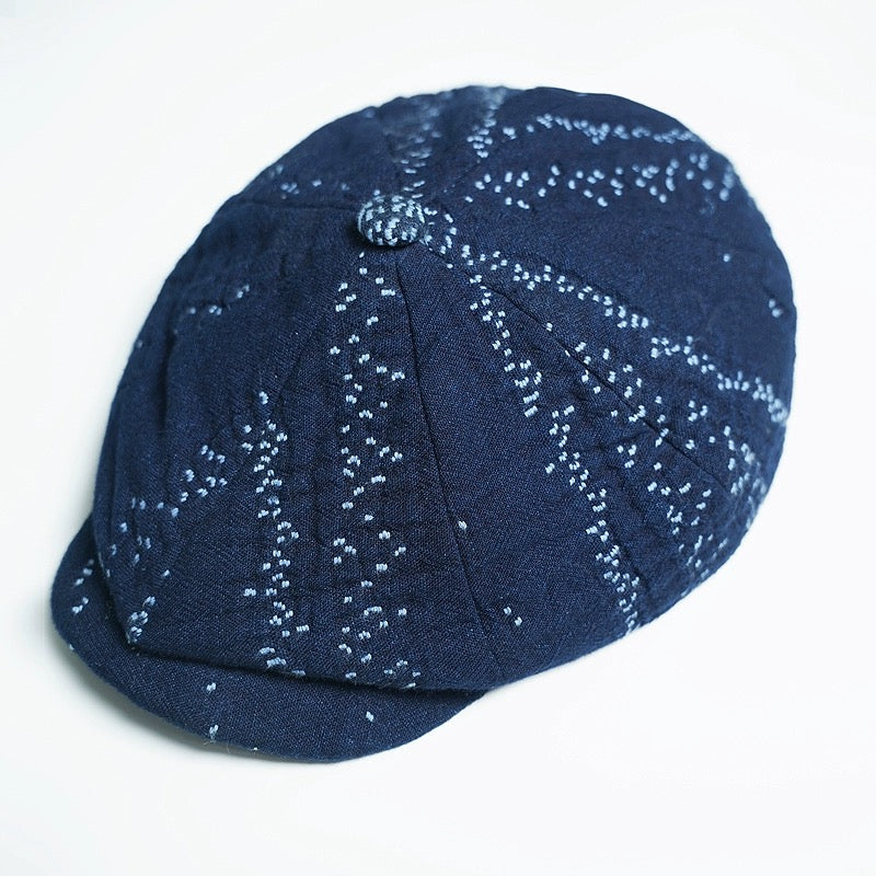Dark Indigo Dye Sashiko Newsboy Cap