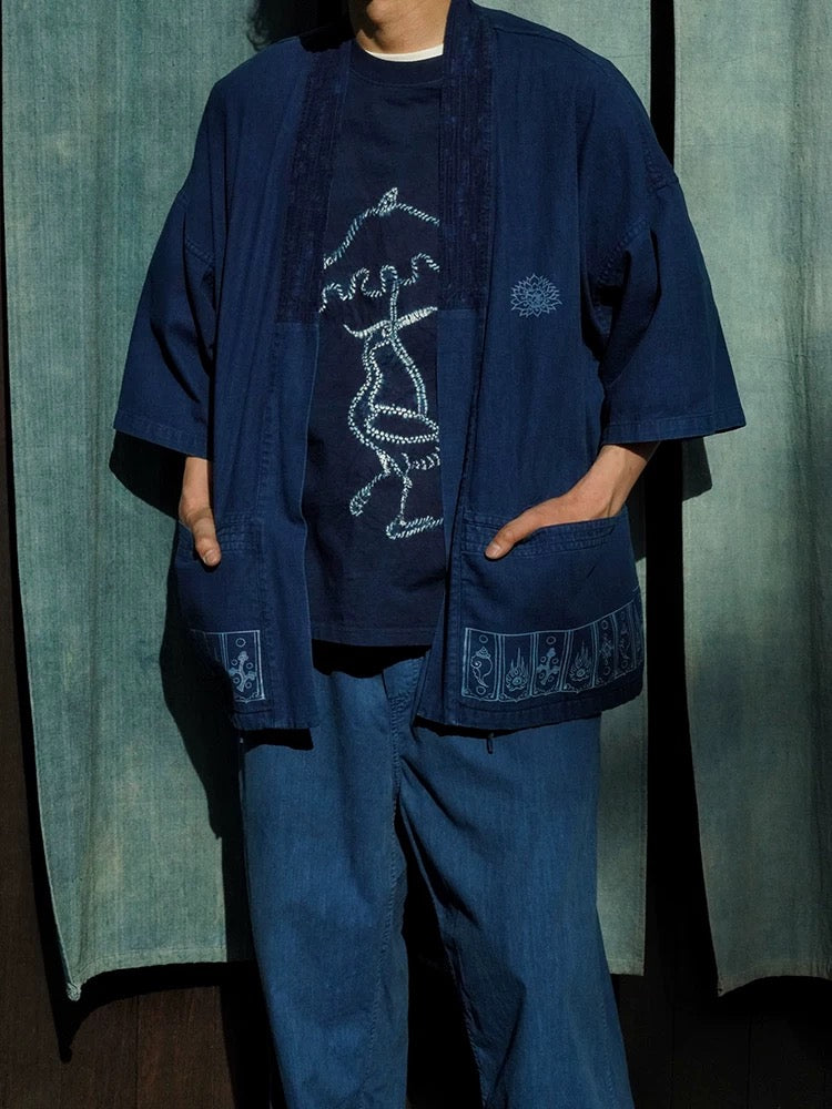 Indigo Dye Folk Kimono Jacket