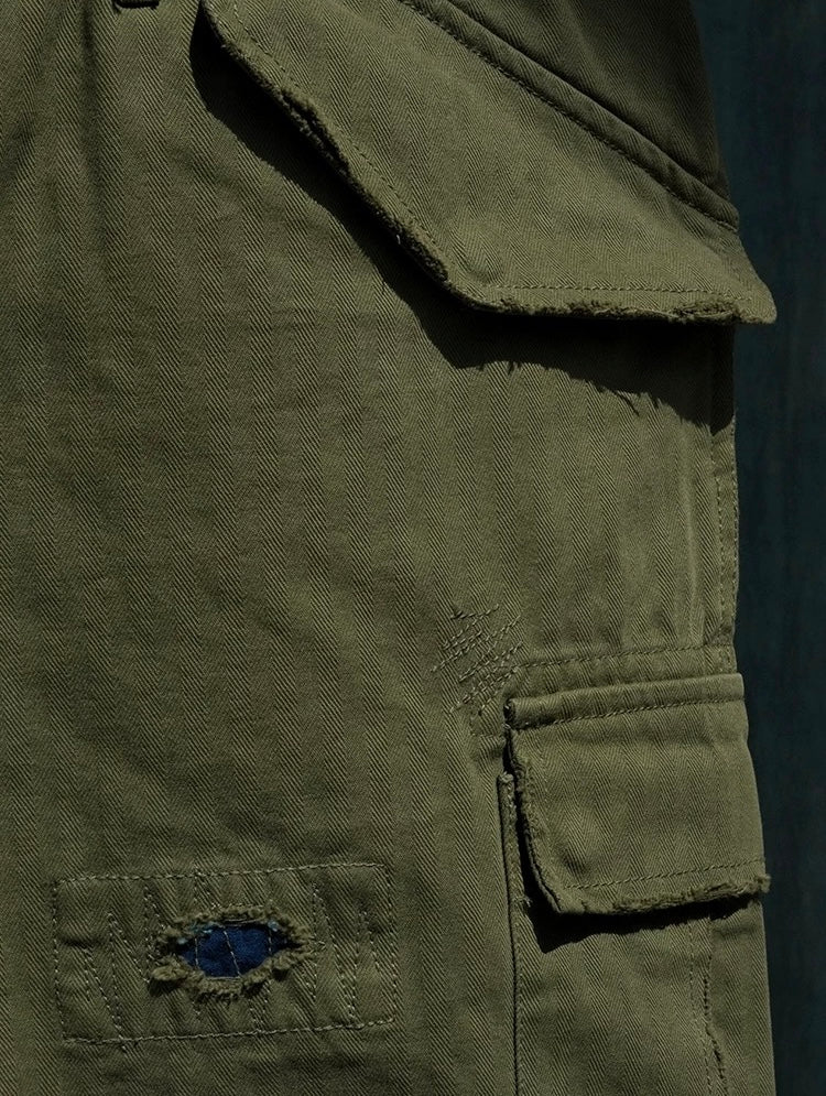 Military Green Distressed M51 Shorts