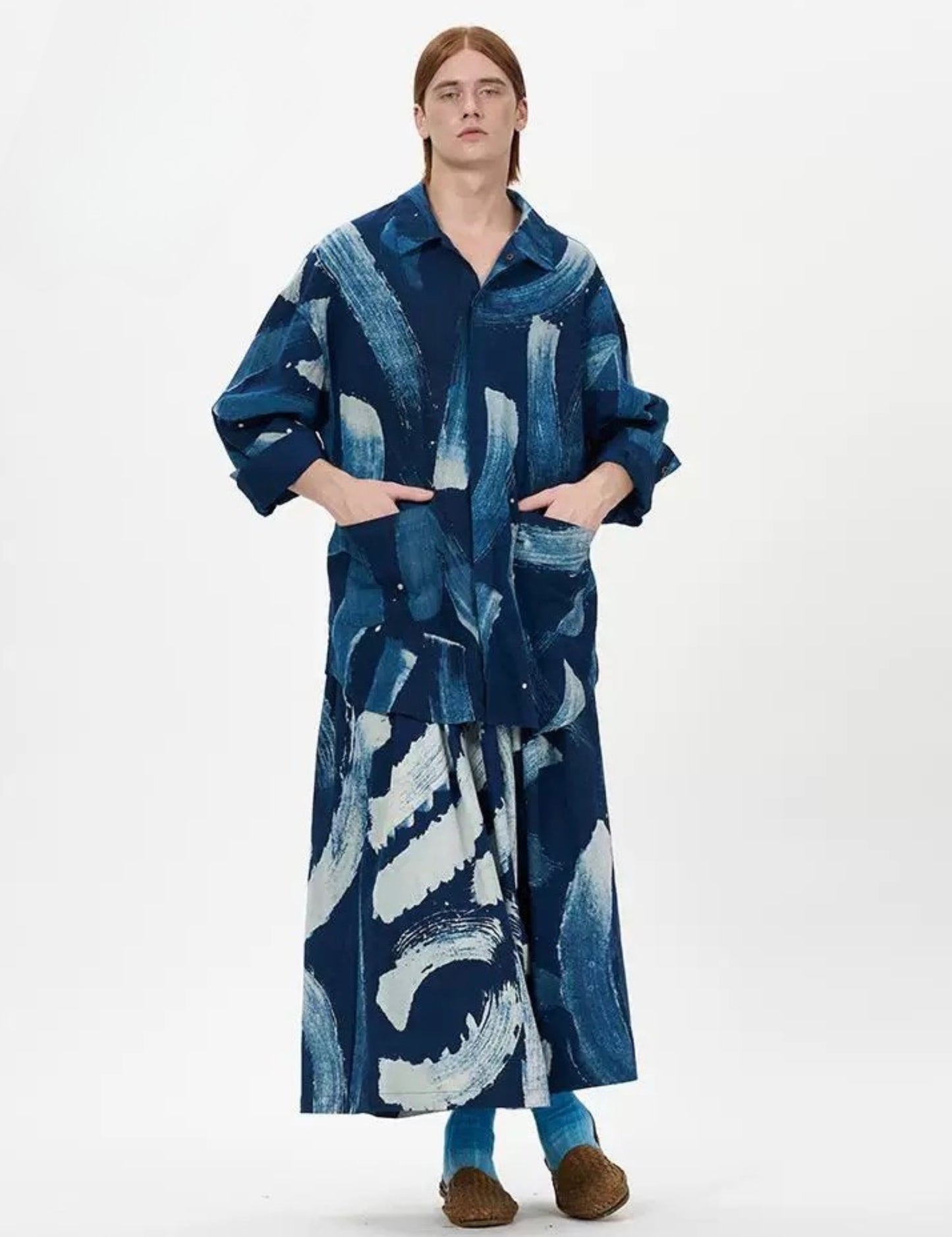Indigo Dye Abstract Printed Jacket