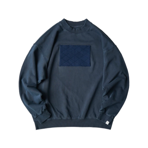 Indigo Dye Sashiko Patchwork Sweatshirt