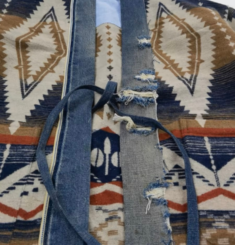 Denim Distressed Folk Haori Jacket
