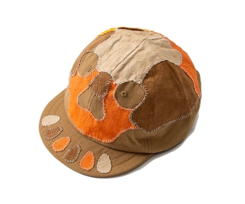 Persimmon Dye Patchwork Sashiko Short Brim Baseball Cap