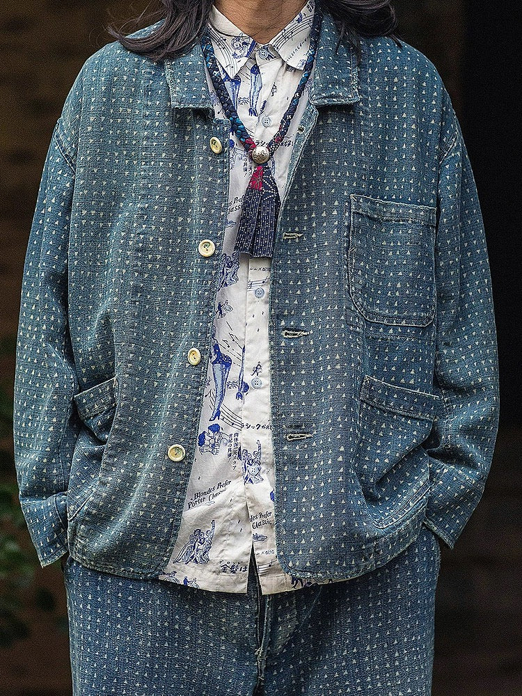 Indigo Discharge Dye Triangle Jacket