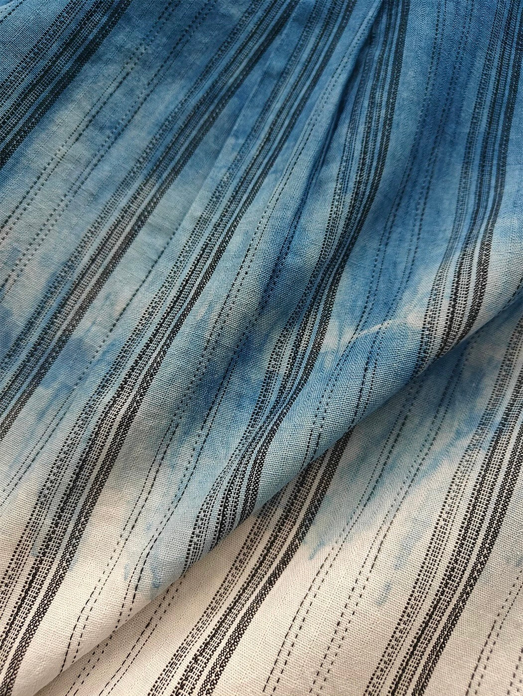 Indigo Tie Dye Striped 2-Tone Aloha Shirt