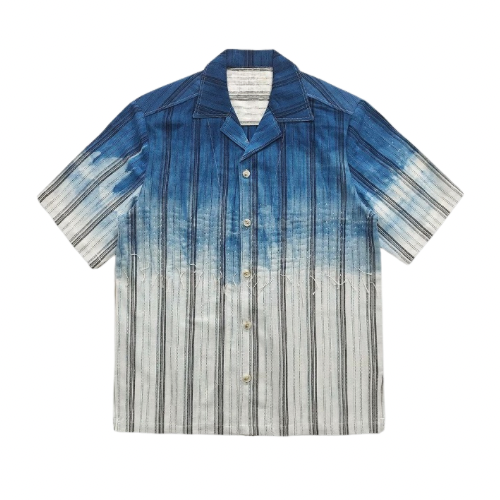 Indigo Tie Dye Striped 2-Tone Aloha Shirt