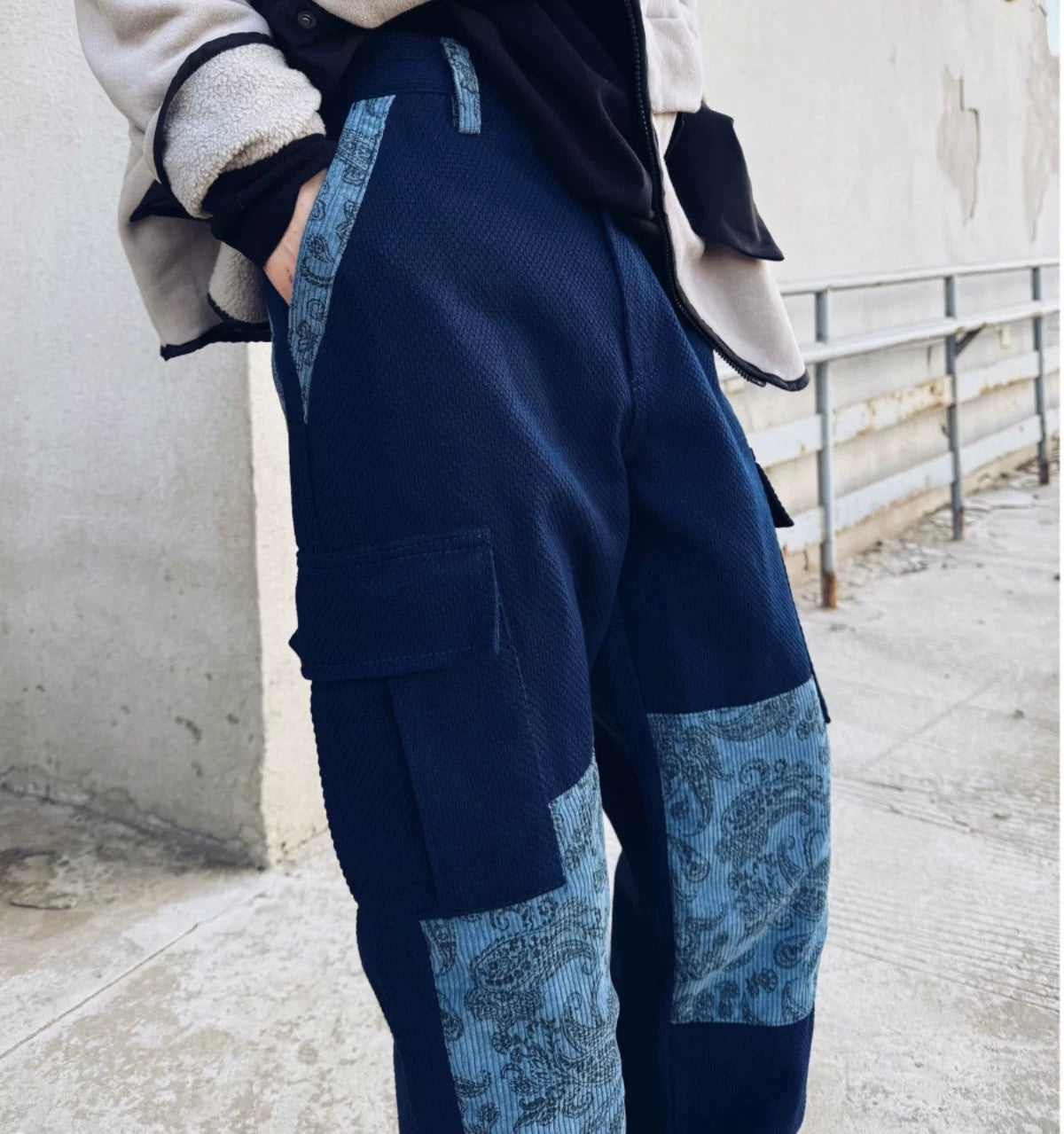 Indigo Dye Kendo Paisley Patchwork Pants
