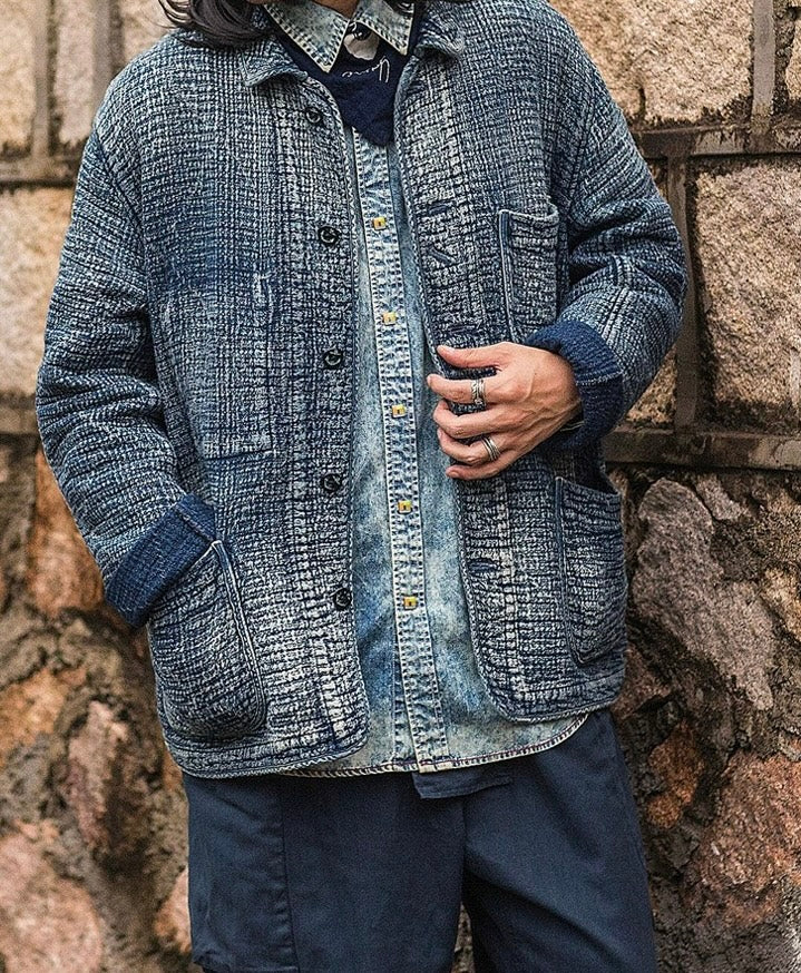 Indigo Dye Sashiko French Worker Jacket
