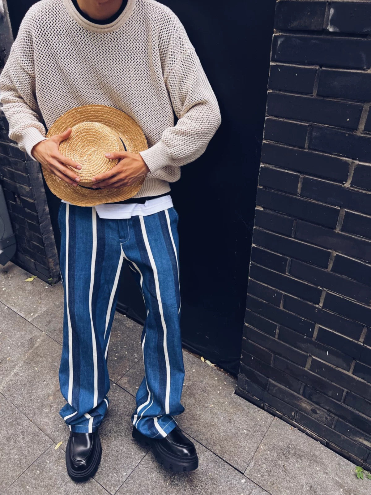Denim Patchwork Striped Pants