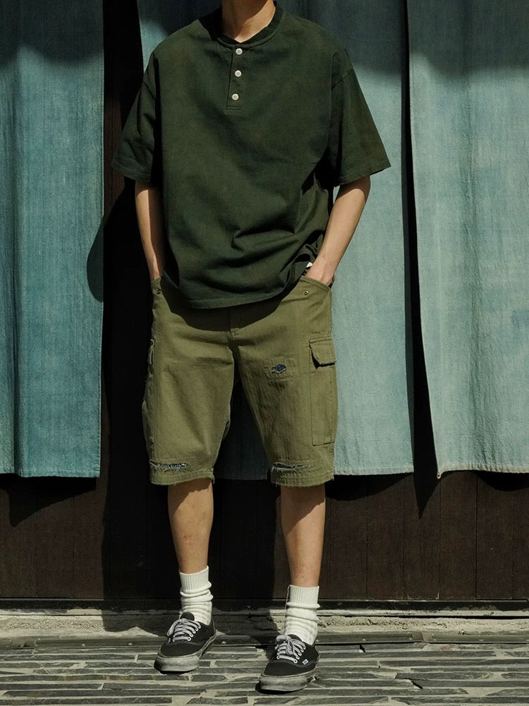 Military Green Distressed M51 Shorts
