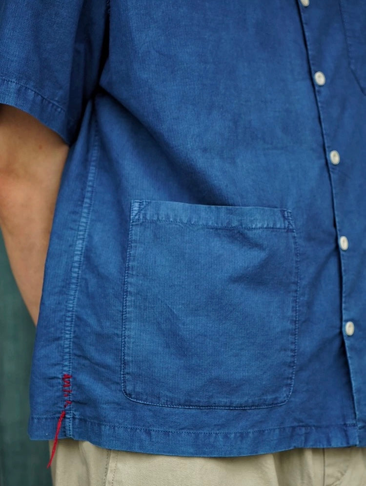 Indigo Dye Short Sleeves Aloha Shirt