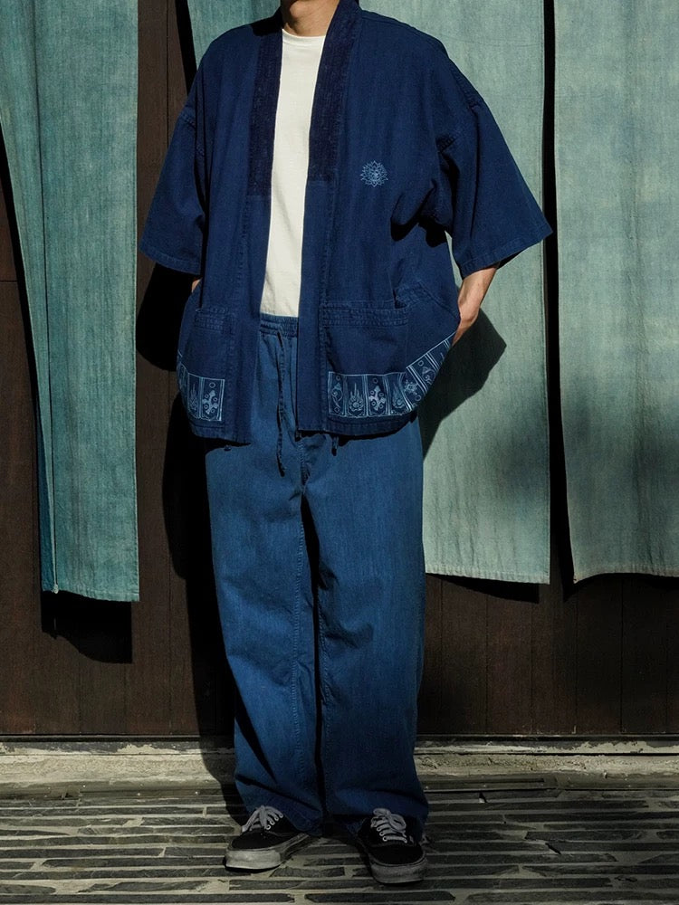 Indigo Dye Folk Kimono Jacket