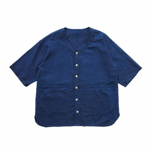 Indigo Dye Short Sleeves Baseball Shirt