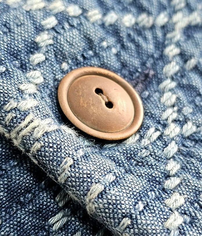 Indigo Dye Sashiko Two Tone Blazer Jacket