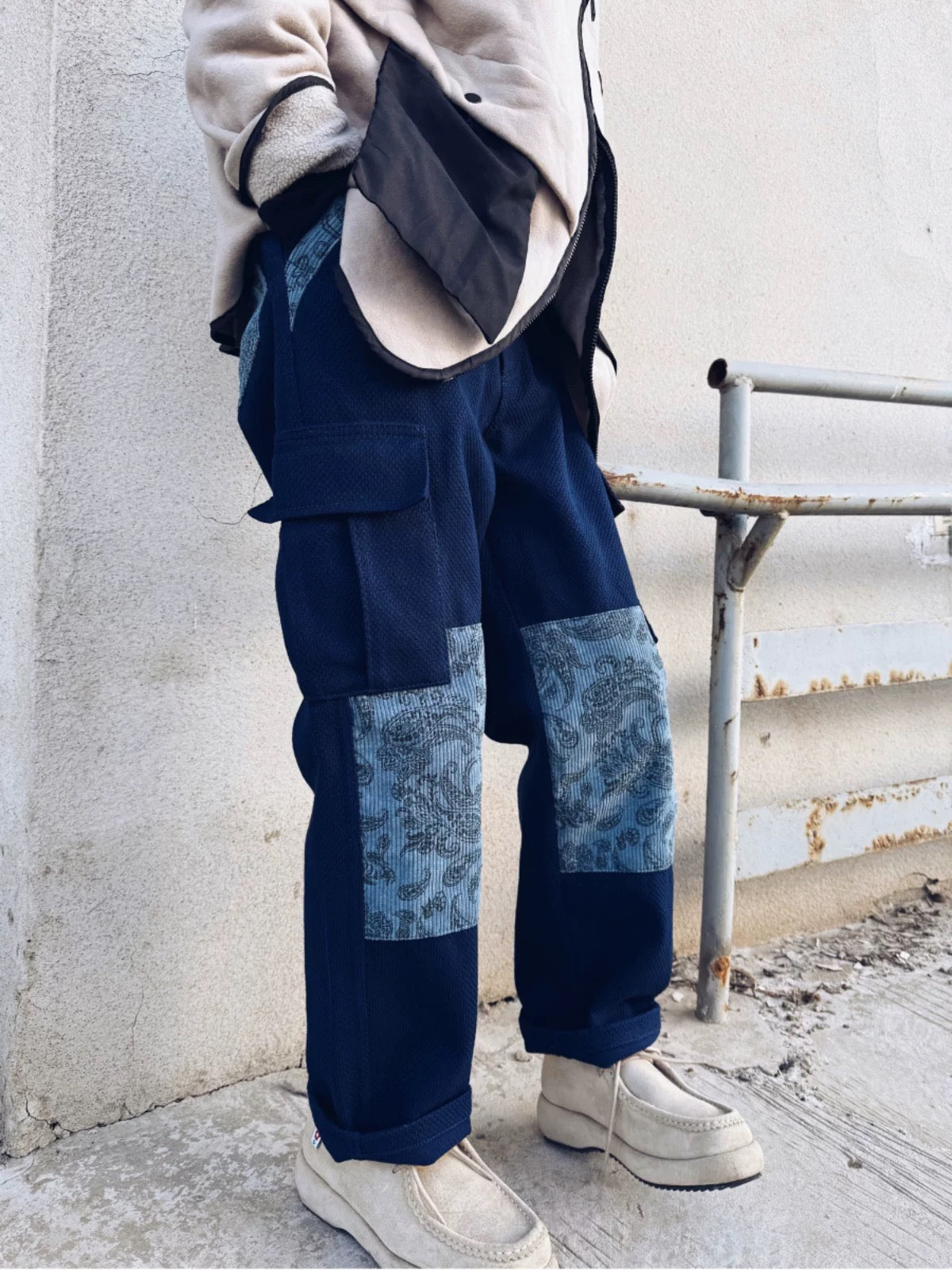 Indigo Dye Kendo Paisley Patchwork Pants