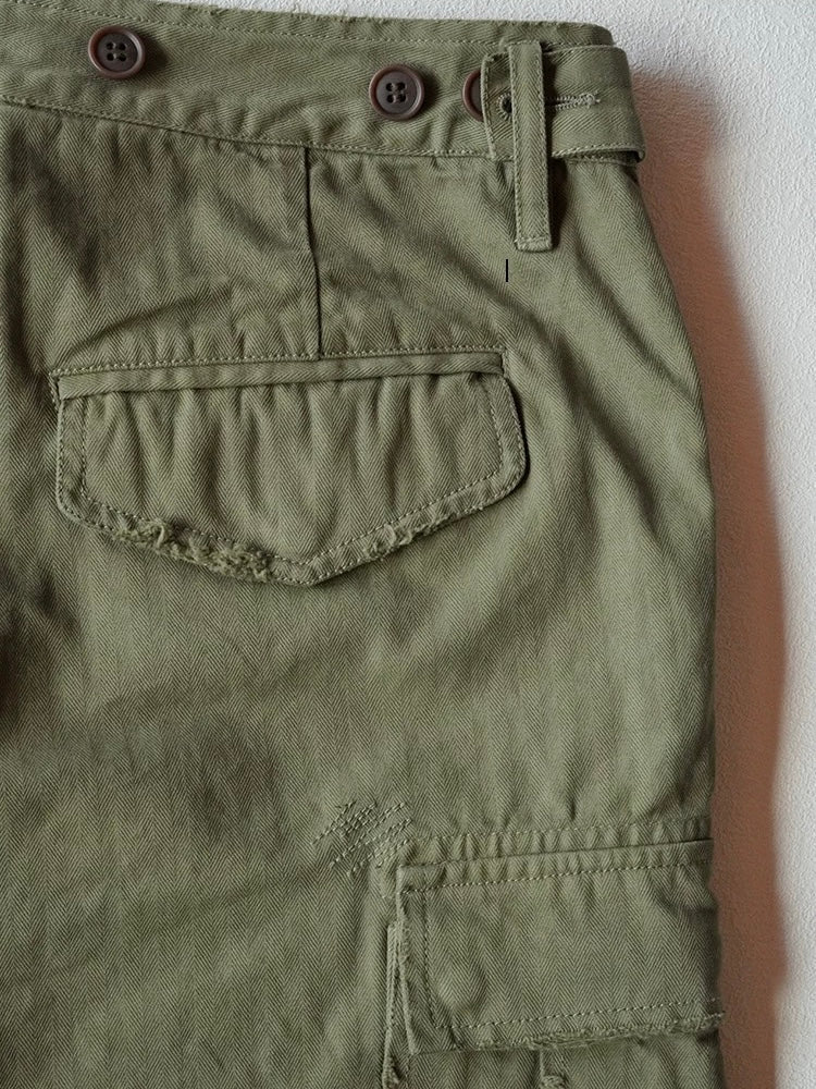 Military Green Distressed M51 Shorts