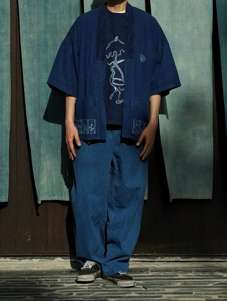 Indigo Dye Folk Kimono Jacket