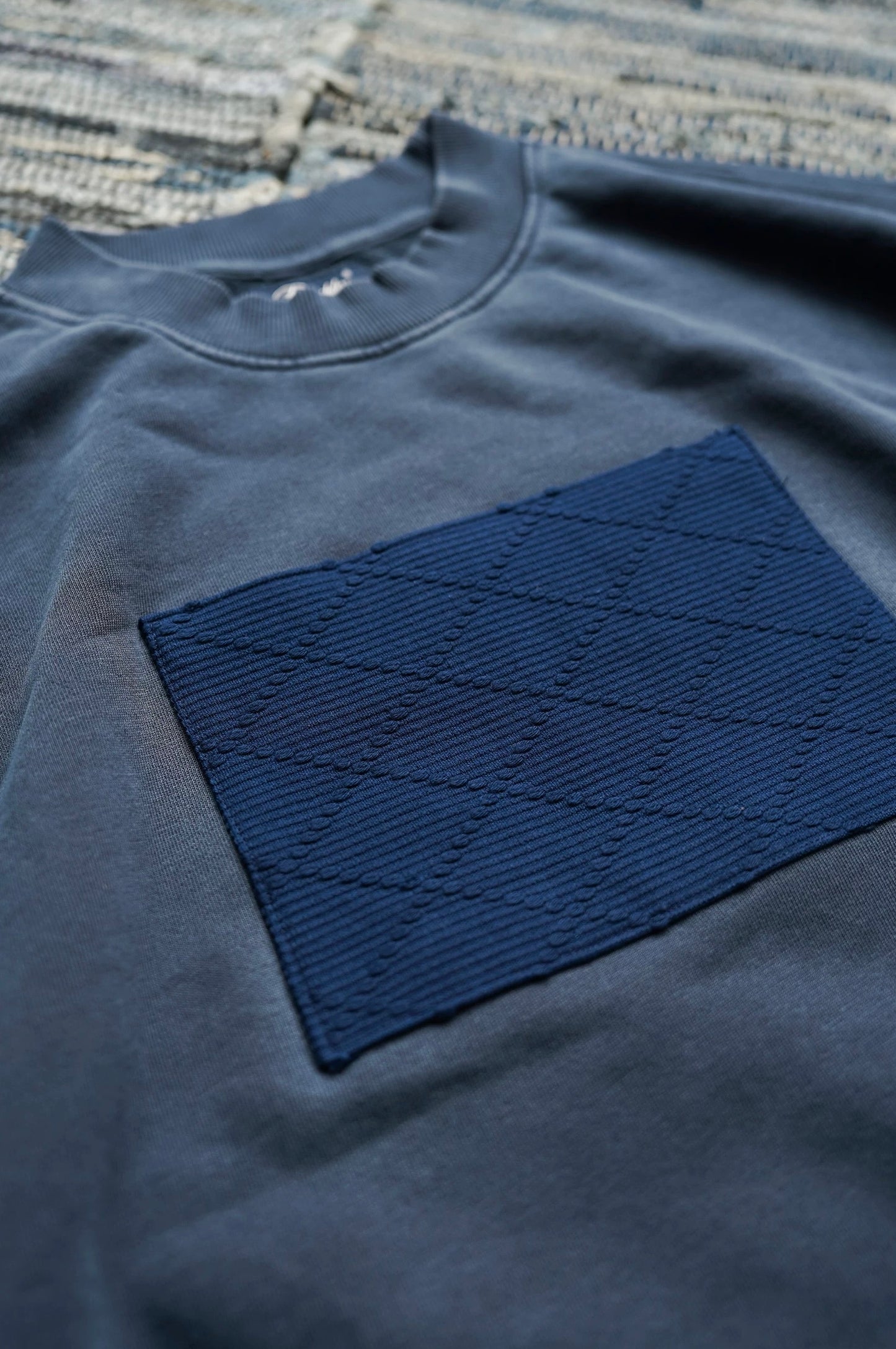 Indigo Dye Sashiko Patchwork Sweatshirt