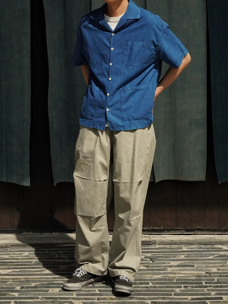 Indigo Dye Short Sleeves Aloha Shirt
