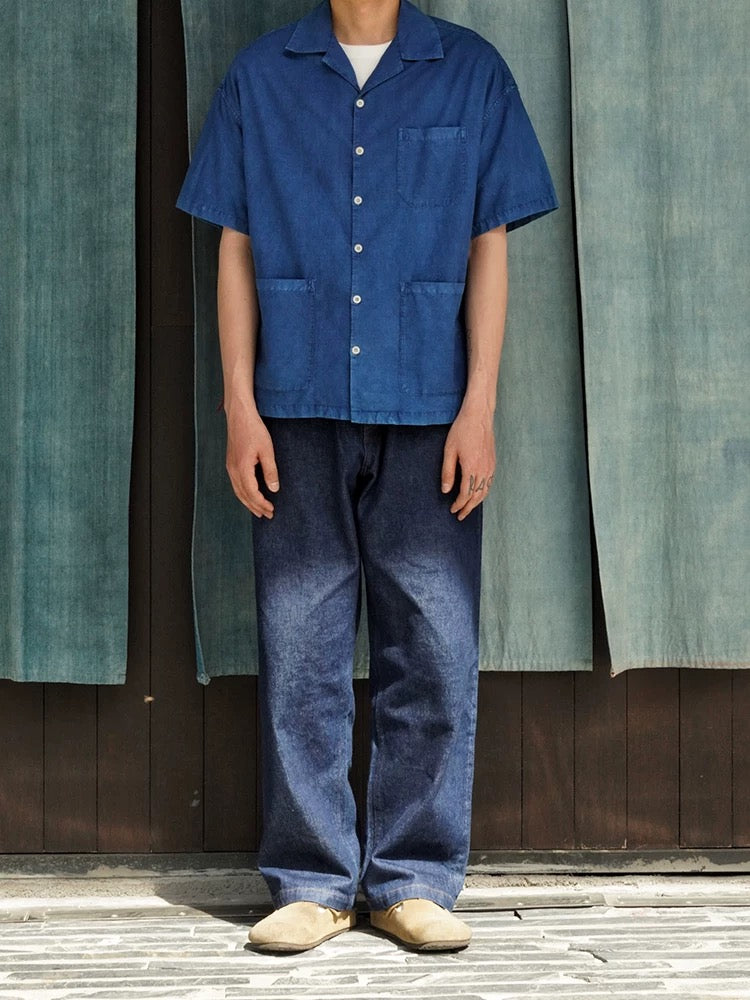Indigo Dye Short Sleeves Aloha Shirt