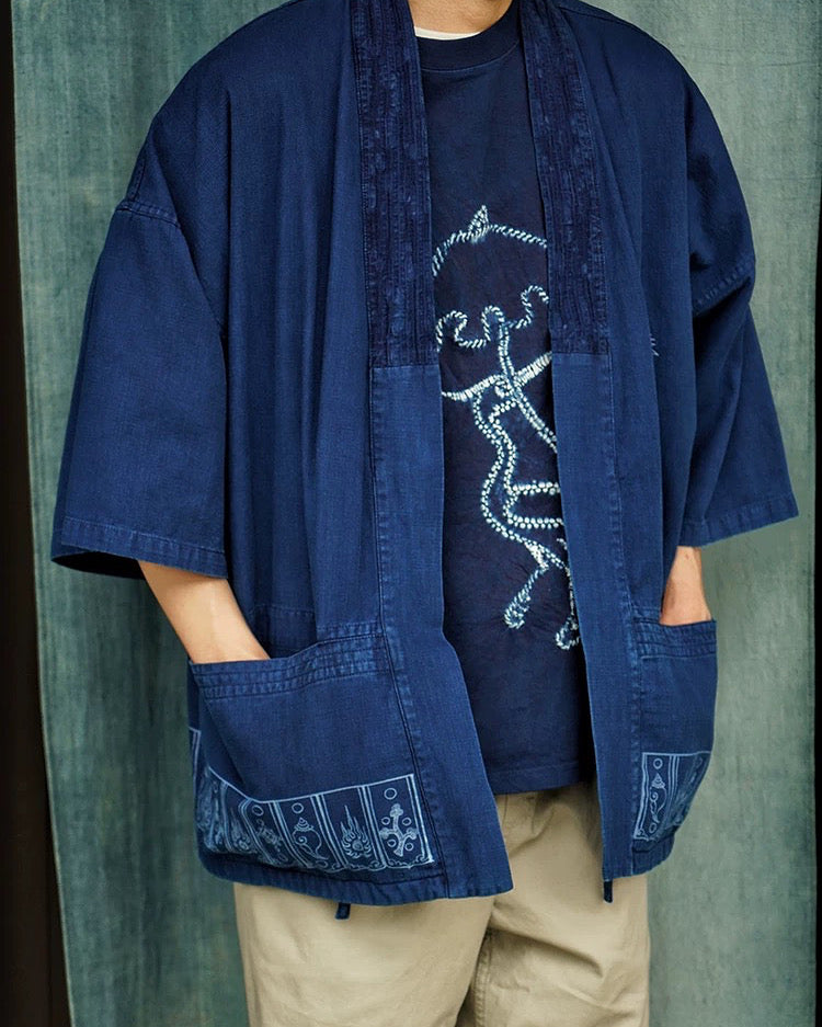 Indigo Dye Folk Kimono Jacket