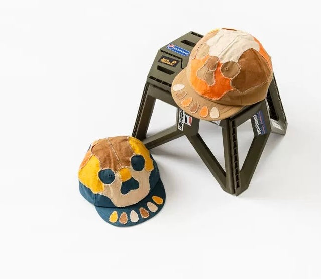 Persimmon Dye Patchwork Sashiko Short Brim Baseball Cap