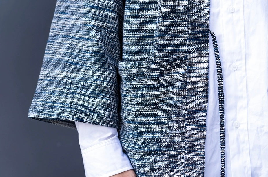 Skyblue Striped 3/4 Sleeve Kimono Jacket