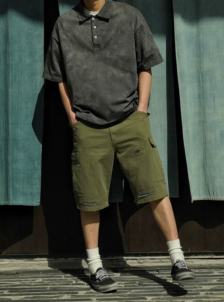 Military Green Distressed M51 Shorts