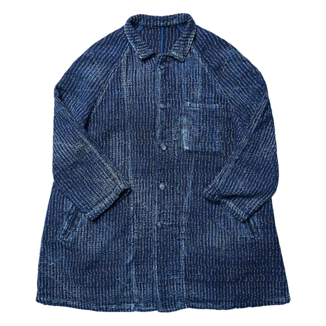 Dark Indigo Dye Sashiko Mid Long Coat