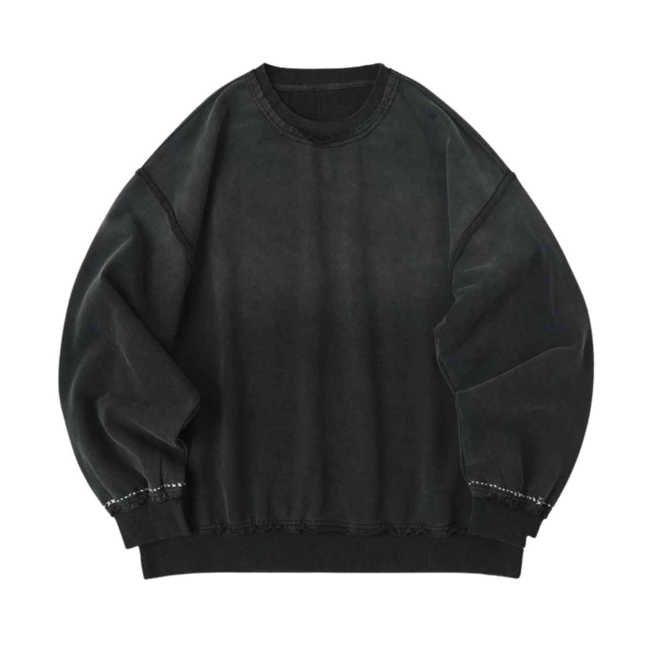Black Sashiko Distressed Sweatshirt