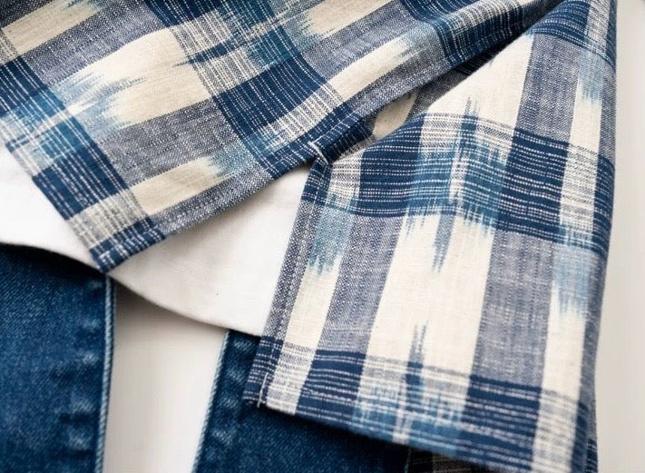 Checked Denim Patchwork Noragi Jacket