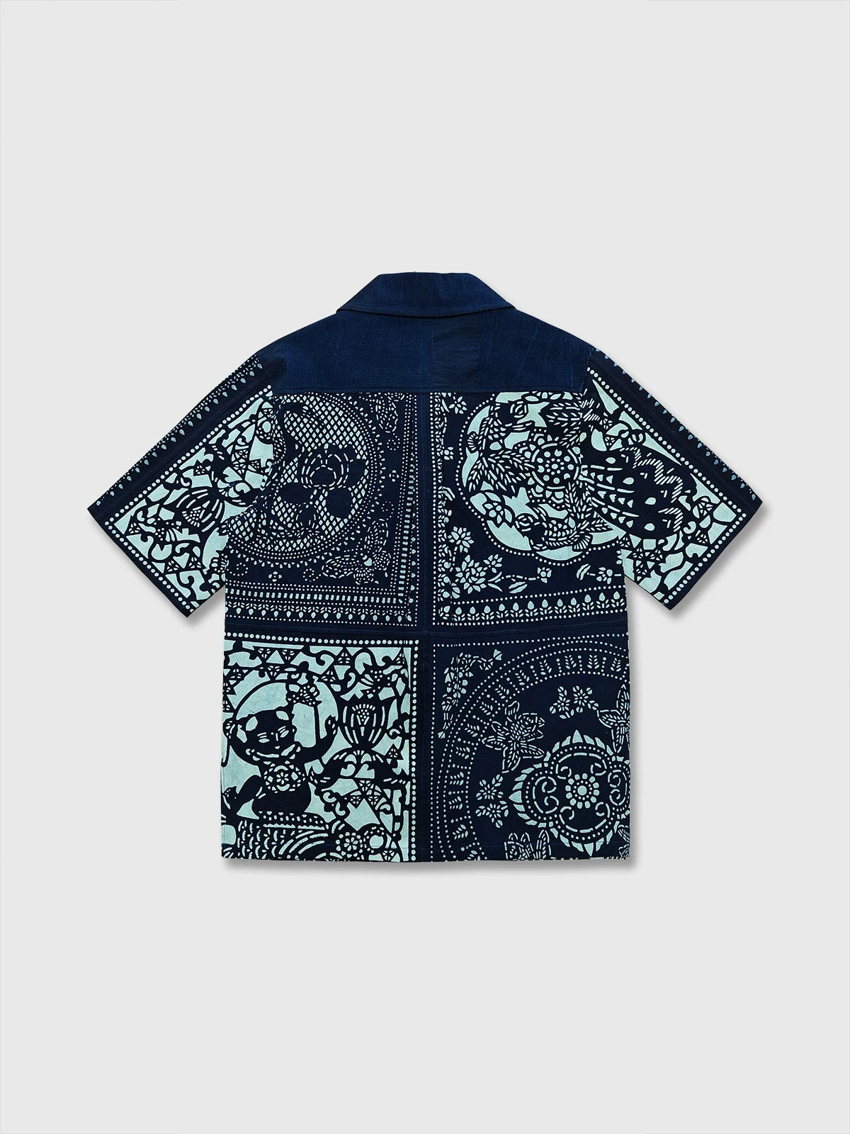 Indigo Dye Nature Patchwork Aloha Shirt