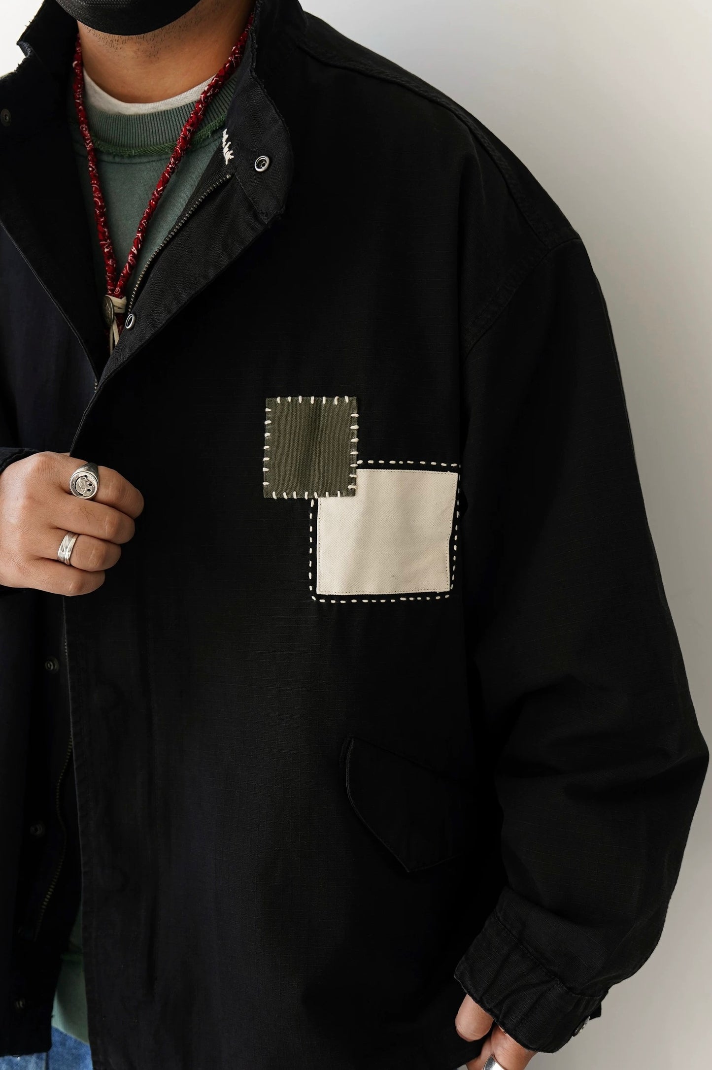 Black Sashiko Patchwork M51 Flight Jacket