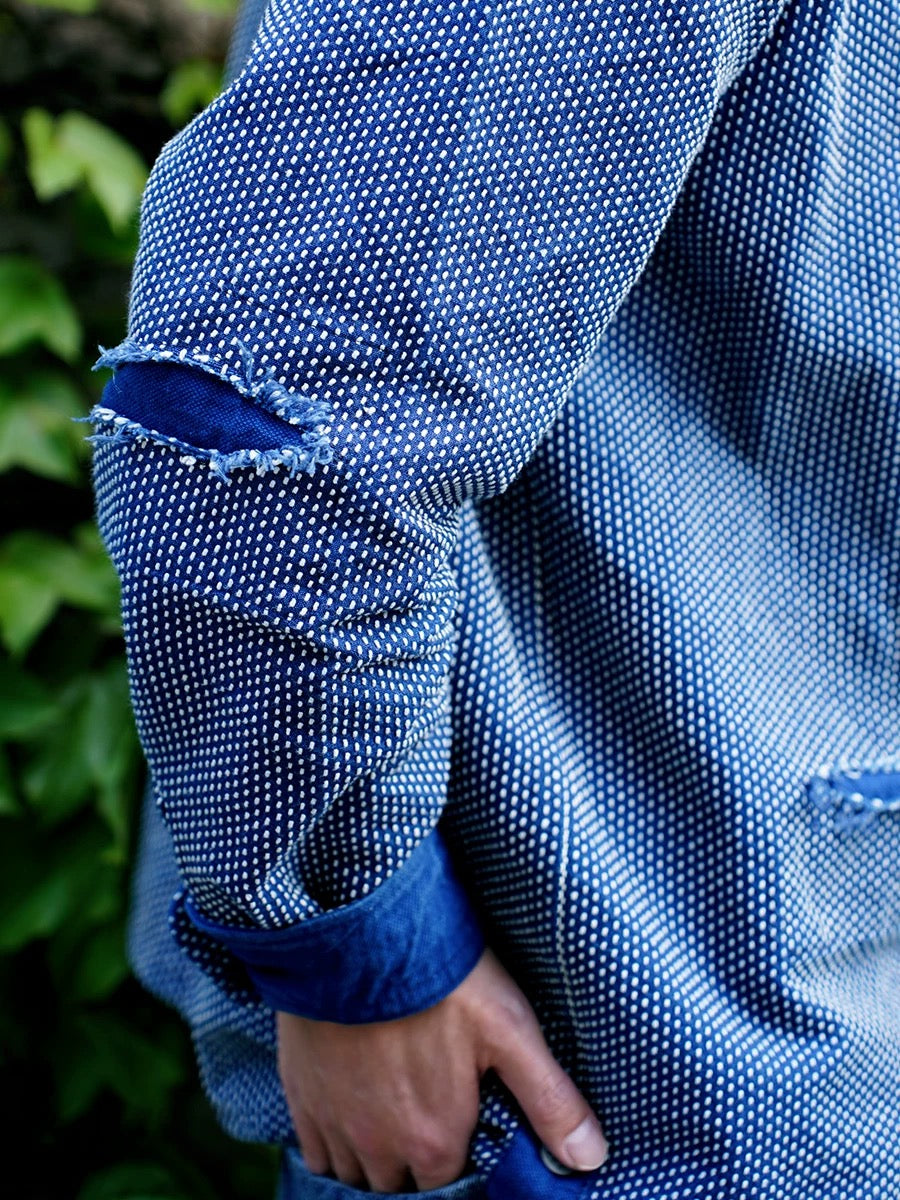 Indigo Dye Distressed Sashiko Worker Shirt