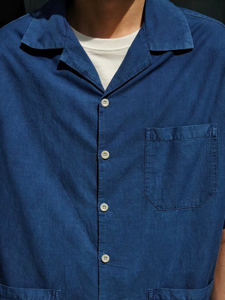 Indigo Dye Short Sleeves Aloha Shirt